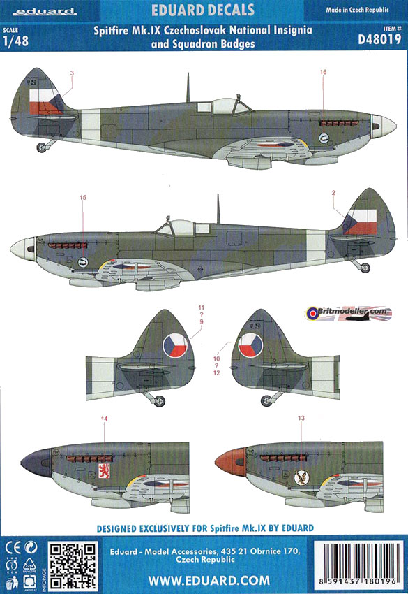 Spitfire Mk. IX Czechoslovak National Insignia and Squadron Badges ...