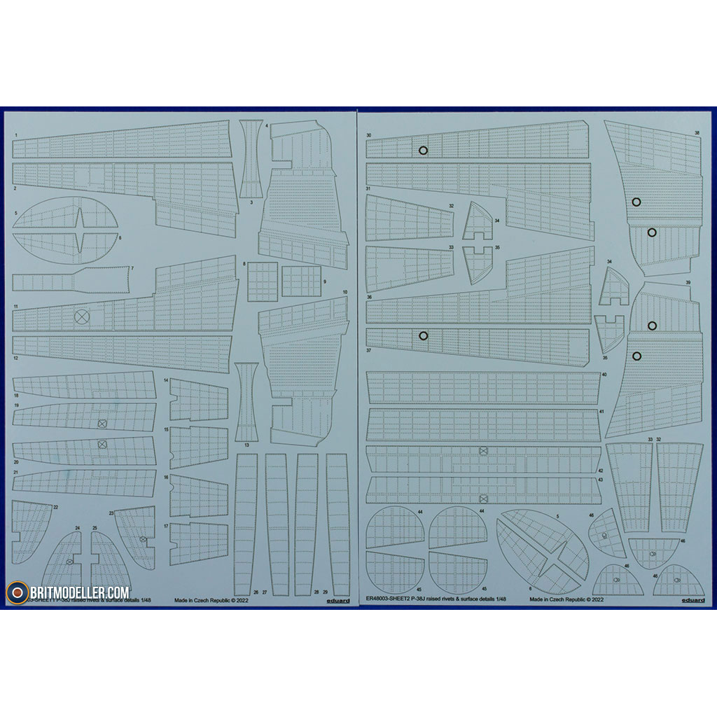 P-38F/G/H & P-38J Raised Rivets & Surface Details (ER48003 & ER48004 for  Tamiya) 1:48 - Decals & Masks 