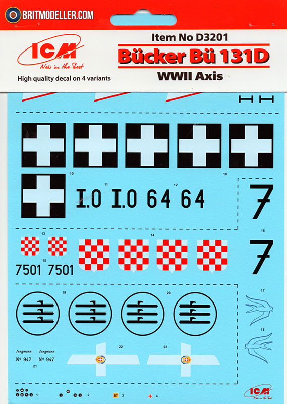 Bucker Bu 131D Axis Users - ICM 1:32 (3201) - Decals & Masks