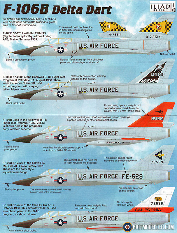 Convair F-106B Delta Dart 1:48 Iliad Designs (48037) - Decals & Masks ...